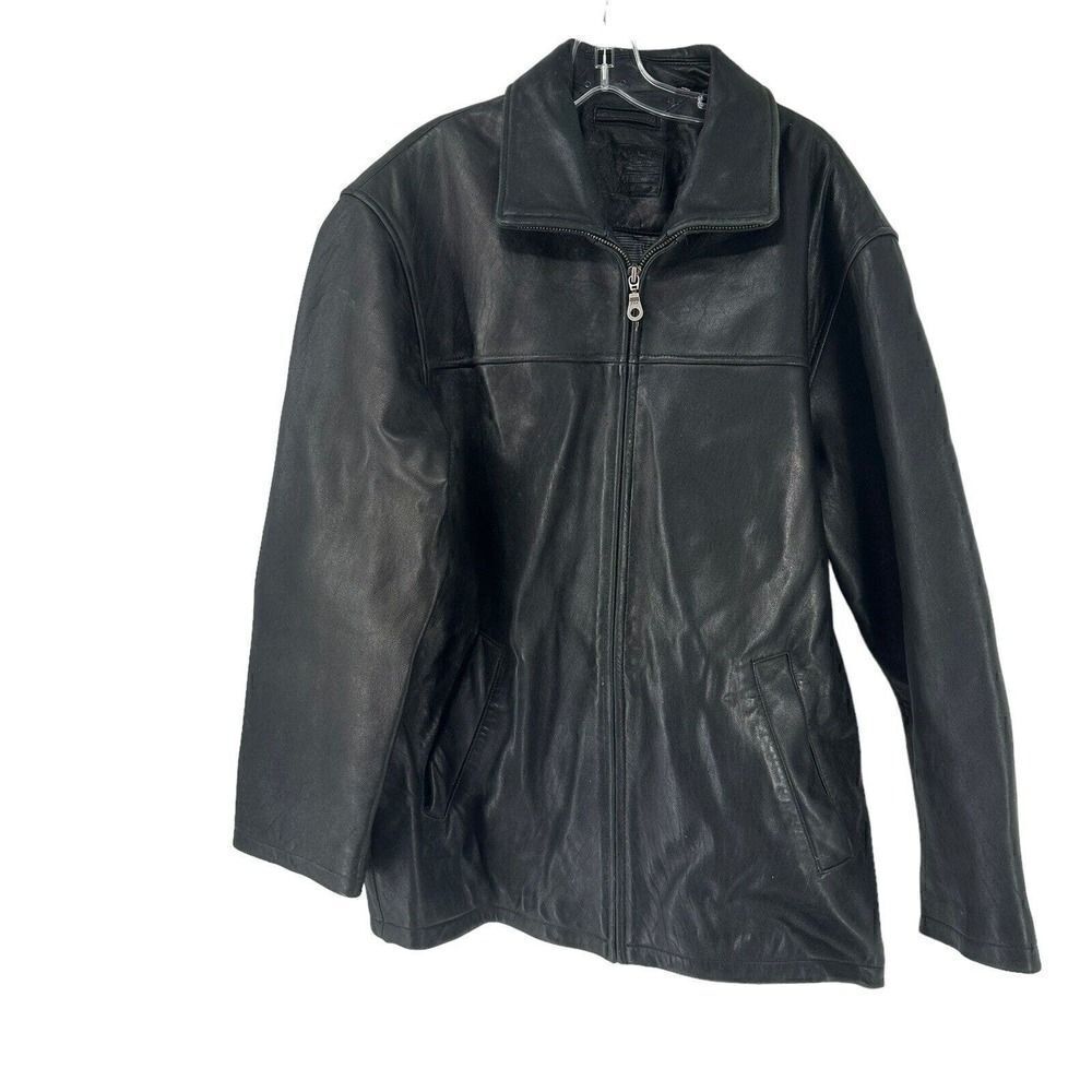 Roundtree Yorke Lambskin Leather Jacket Black Full Zip Collared Mens Size Large